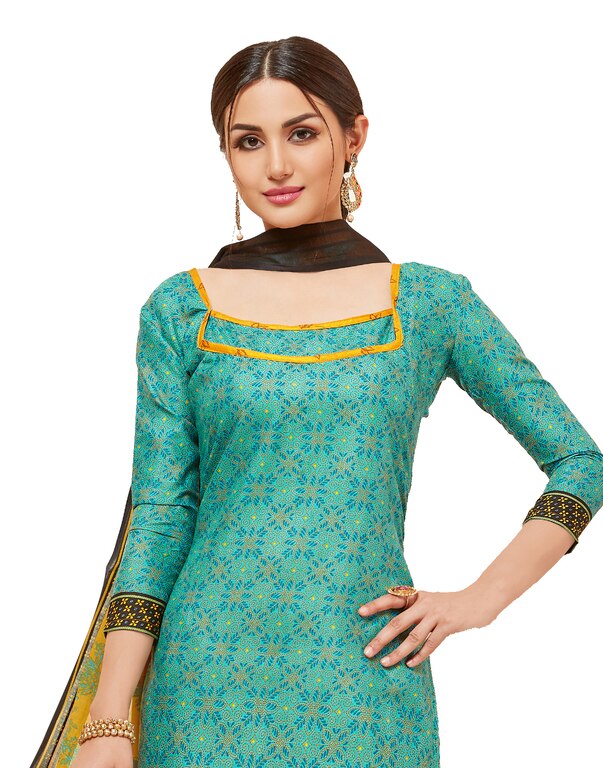 Viva N Diva Light Teal Colored Cotton Printed Salwar Suit Dress Material